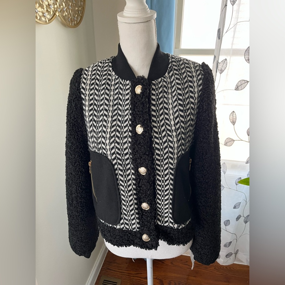 Avec Les Filles Women's Mixed-Media Sherpa-Trim Bomber Jacket